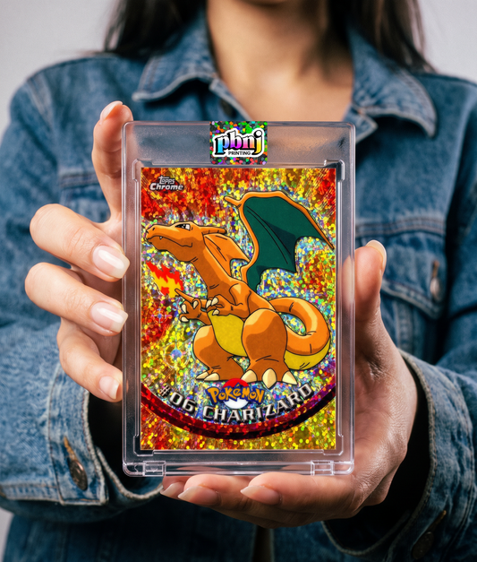 Custom logo sealing sticker on a magnetic One Touch trading card holder