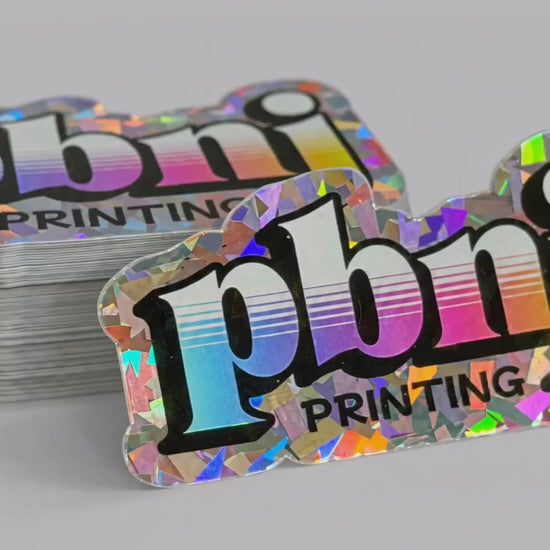 Custom holographic stickers shimmering in the light